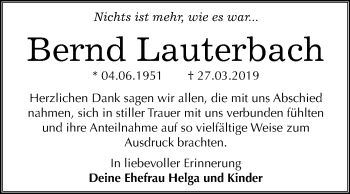 Traueranzeige von Bernd Lauterbach von Mitteldeutsche Zeitung