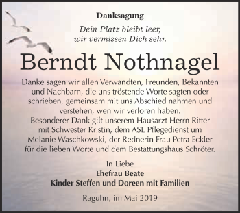 Traueranzeige von Berndt Nothnagel von WVG - Wochenspiegel Bitterfeld