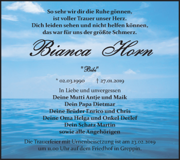 Traueranzeige von Bianca Horn von Mitteldeutsche Zeitung Bitterfeld