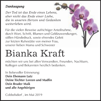 Traueranzeige von Bianka Kraft von Super Sonntag Wittenberg