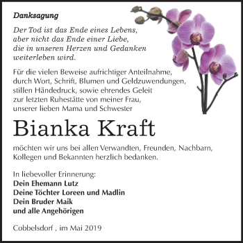 Traueranzeige von Bianka Kraft von Mitteldeutsche Zeitung