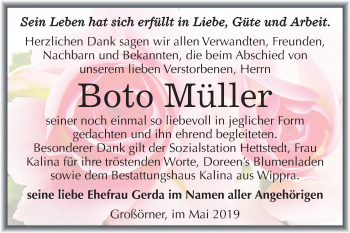 Traueranzeige von Boto Müller von Mitteldeutsche Zeitung
