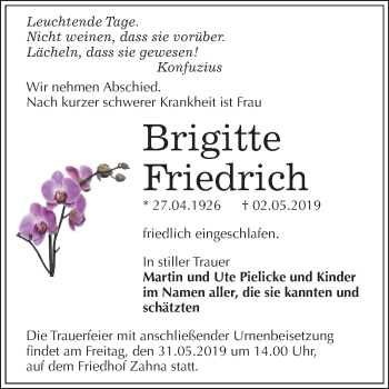 Traueranzeige von Brigitte Friedrich von Mitteldeutsche Zeitung