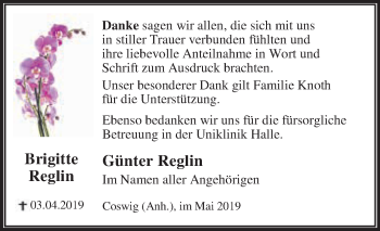 Traueranzeige von Brigitte Reglin von WVG - Wochenspiegel Dessau / Köthen