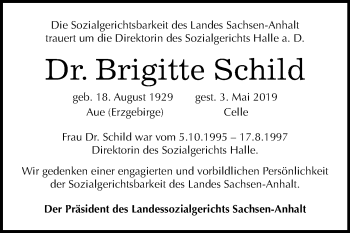 Traueranzeige von Brigitte Schild von Mitteldeutsche Zeitung