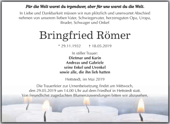 Traueranzeige von Bringfried Römer von Super Sonntag SGH Mansf. Land