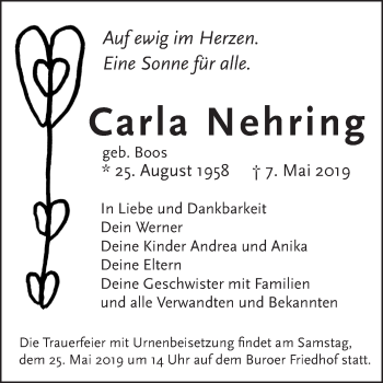 Traueranzeige von Carla Nehring von Super Sonntag Wittenberg