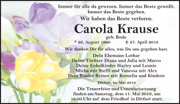 Traueranzeige von Carola Krause von Mitteldeutsche Zeitung Quedlinburg