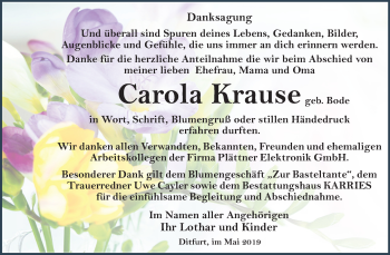 Traueranzeige von Carola Krause von Mitteldeutsche Zeitung