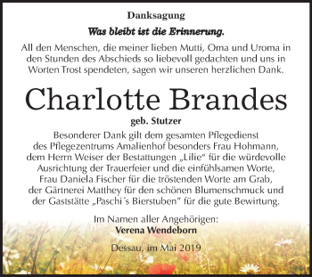 Traueranzeige von Charlotte Brandes von Mitteldeutsche Zeitung