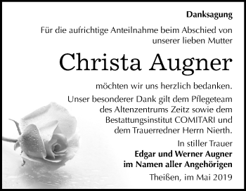 Traueranzeige von Christa Augner von Mitteldeutsche Zeitung