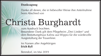 Traueranzeige von Christa Burghardt von Mitteldeutsche Zeitung Mansfelder Land