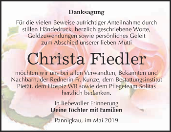 Traueranzeige von Christa Fiedler von Super Sonntag Wittenberg