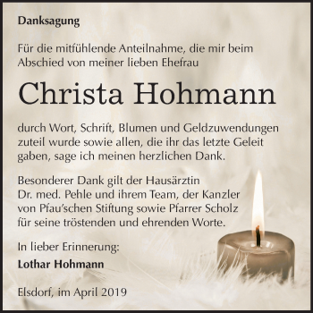 Traueranzeige von Christa Hohmann von Mitteldeutsche Zeitung