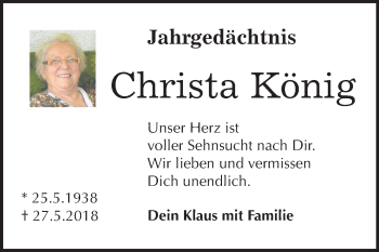 Traueranzeige von Christa König von Mitteldeutsche Zeitung