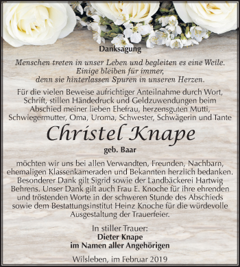 Traueranzeige von Christel Knape von Mitteldeutsche Zeitung Aschersleben