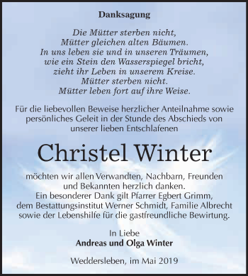 Traueranzeige von Christel Winter von WVG - Wochenspiegel Quedlinburg