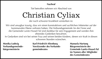 Traueranzeige von Christian Cyliax von Mitteldeutsche Zeitung