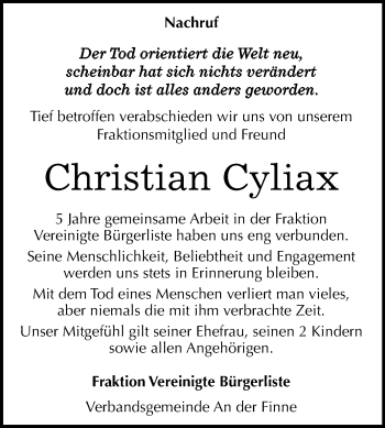 Traueranzeige von Christian Cyliax von Mitteldeutsche Zeitung