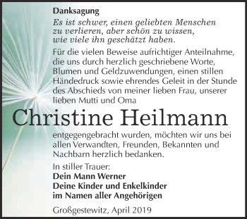 Traueranzeige von Christine Heilmann von WVG - Wochenspiegel NMB / WSF / ZTZ