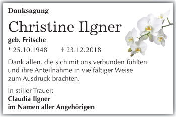 Traueranzeige von Christine Ilgner von Mitteldeutsche Zeitung Merseburg/Querfurt