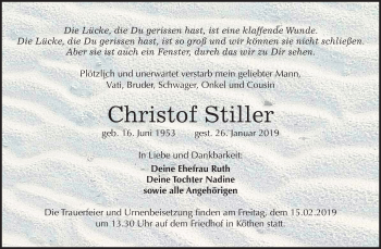Traueranzeige von Christof Stiller von Mitteldeutsche Zeitung Köthen
