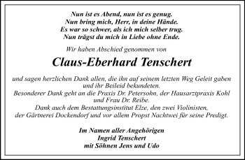 Traueranzeige von Claus-Eberhard Tenschert von Mitteldeutsche Zeitung