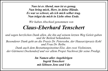 Traueranzeige von Claus-Eberhard Tenschert von WVG - Wochenspiegel Dessau / Köthen