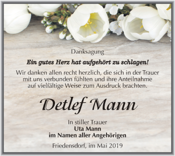 Traueranzeige von Detlef Mann von Mitteldeutsche Zeitung Merseburg/Querfurt