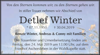 Traueranzeige von Detlef Winter von Super Sonntag Aschersleben
