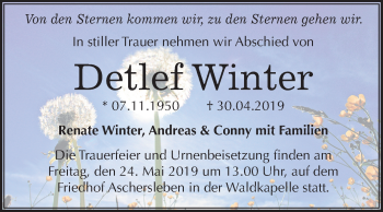 Traueranzeige von Detlef Winter von Mitteldeutsche Zeitung Aschersleben