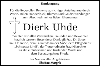 Traueranzeige von Dierk Uhde von Mitteldeutsche Zeitung