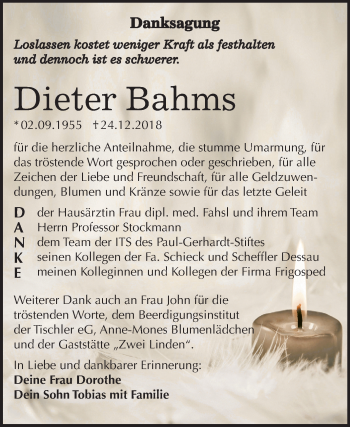Traueranzeige von Dieter Bahms von Mitteldeutsche Zeitung