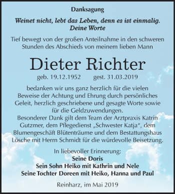 Traueranzeige von Dieter Richter von Mitteldeutsche Zeitung
