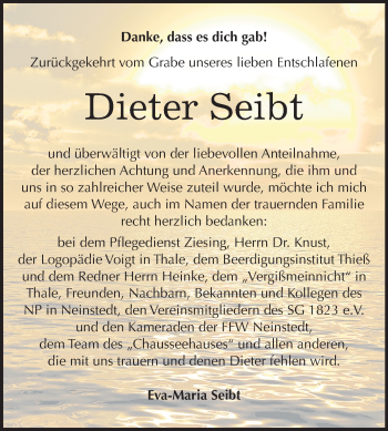 Traueranzeige von Dieter Seibt von Mitteldeutsche Zeitung Quedlinburg