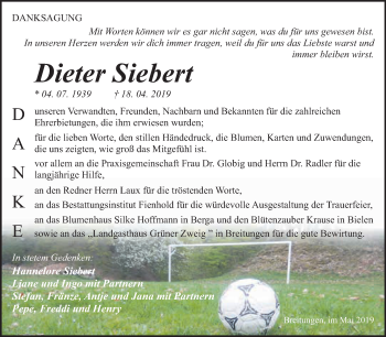 Traueranzeige von Dieter Siebert von WVG - Wochenspiegel SGH