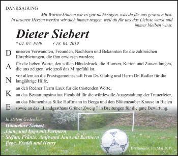 Traueranzeige von Dieter Siebert von Mitteldeutsche Zeitung Sangerhausen