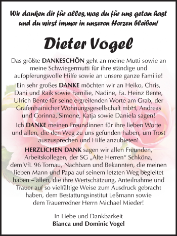 Traueranzeige von Dieter Vogel von Mitteldeutsche Zeitung