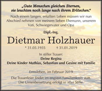 Traueranzeige von Dietmar Holzhauer von Mitteldeutsche Zeitung Quedlinburg