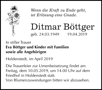 Traueranzeige von Ditmar Böttger von Super Sonntag SGH Mansf. Land