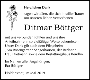 Traueranzeige von Ditmar Böttger von Super Sonntag SGH Mansf. Land