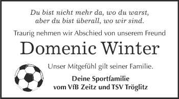 Traueranzeige von Domenic Winter von Super Sonntag Zeitz