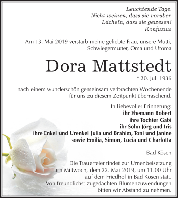 Traueranzeige von Dora Mattstedt von Mitteldeutsche Zeitung