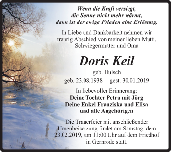 Traueranzeige von Doris Keil von Mitteldeutsche Zeitung Quedlinburg