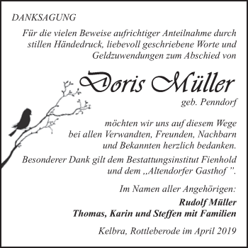 Traueranzeige von Doris Müller von Super Sonntag SGH Mansf. Land