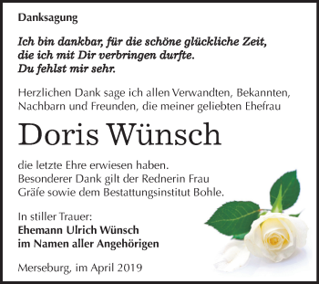 Traueranzeige von Doris Wünsch von Mitteldeutsche Zeitung Merseburg/Querfurt