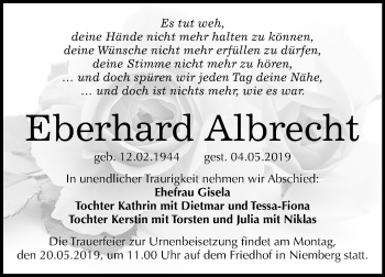 Traueranzeige von Eberhard Albrecht von Mitteldeutsche Zeitung Halle/Saalkreis