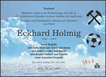 Traueranzeige von Eckhard Holmig von WVG - Wochenspiegel NMB / WSF / ZTZ
