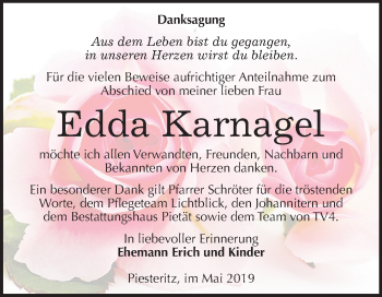 Traueranzeige von Edda Karnagel von Mitteldeutsche Zeitung
