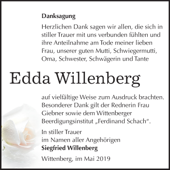 Traueranzeige von Edda Willenberg von Mitteldeutsche Zeitung